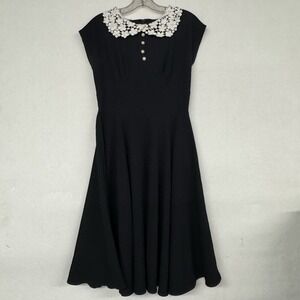 Hell Bunny Women's Black Retro Fit And Flare Dress Lace Peter Pan Collar Sz S